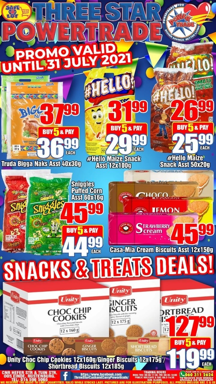 Three Star Cash and Carry specials - 07.26.2021 - 07.31.2021. 