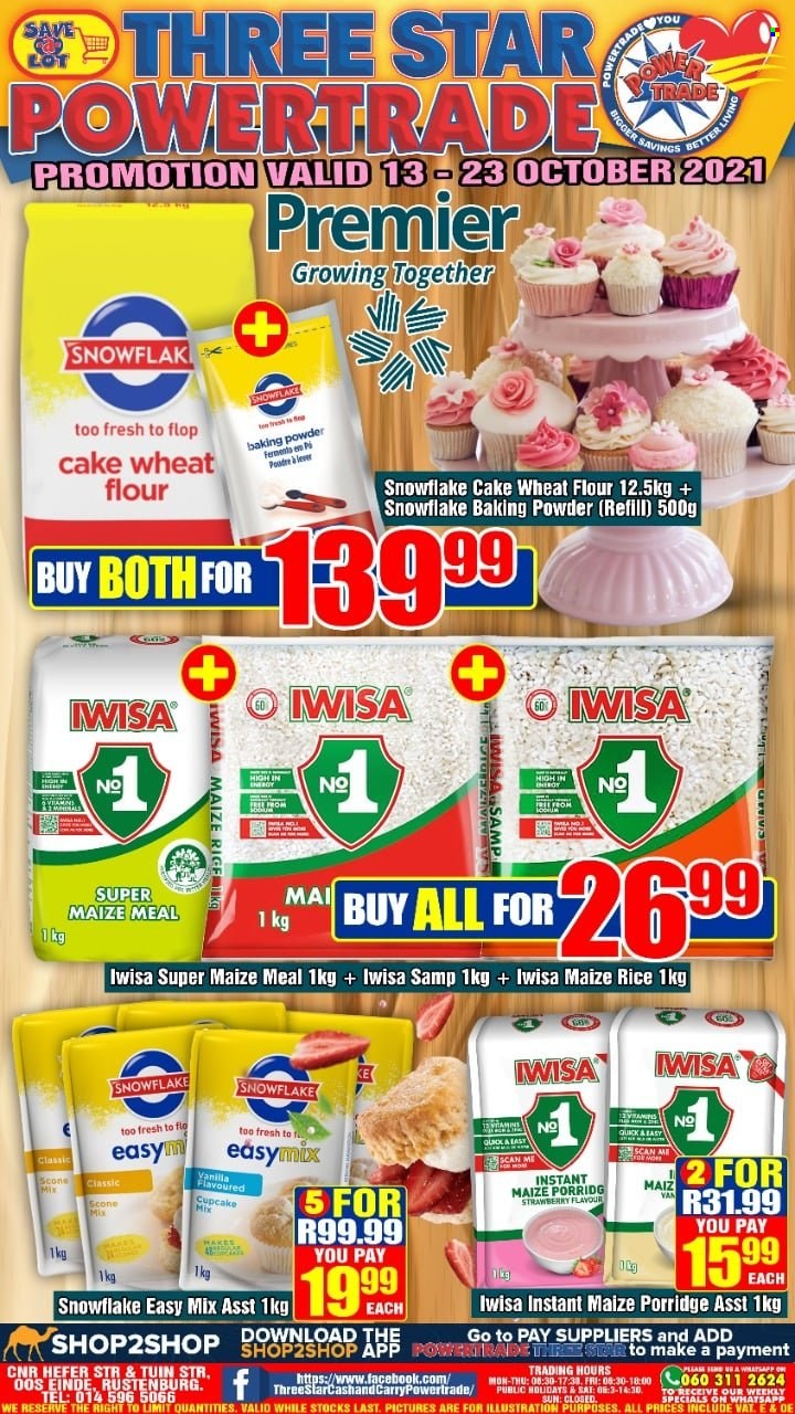 Three Star Cash and Carry specials - 10.13.2021 - 10.23.2021. 