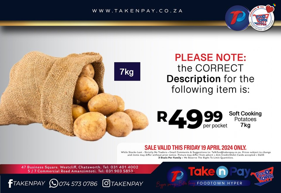 Take n Pay specials - 04.19.2024 - 04.19.2024. 
