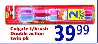 Colgate t/brush Double action twin pk
