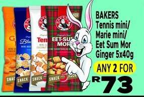 BAKERS Tennis mini/Marie mini/Eet Sum Mor Ginger 5x40g