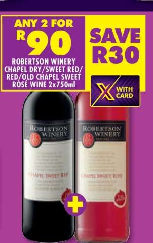 Robertson Winery Chapel Dry/Sweet Red/Red/Old Chapel Sweet Rosé Wine 2x750ml