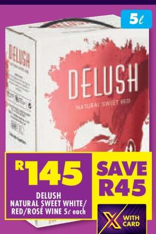 DELUSH NATURAL SWEET WHITE/RED/ROSÉ WINE 5ℓ