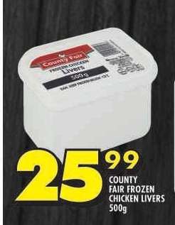 COUNTY FAIR FROZEN CHICKEN LIVERS 500g