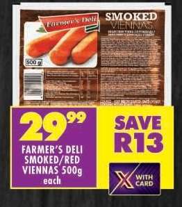 FARMER'S DELI SMOKED/RED VIENNAS 500g