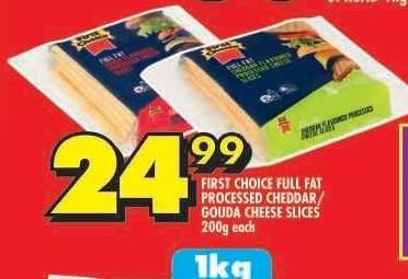 FIRST CHOICE FULL FAT PROCESSED CHEDDAR / GOUDA CHEESE SLICES