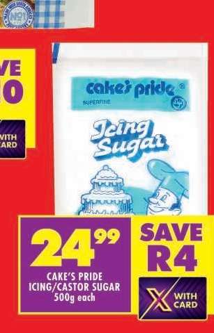 CAKE'S PRIDE ICING/CASTOR SUGAR 500g each