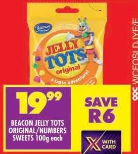 BEACON JELLY TOTS ORIGINAL/NUMBERS SWEETS 100g each