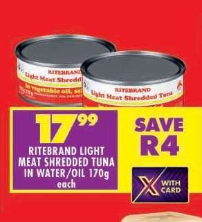 Ritebrand Light Meat Shredded Tuna in Water/Oil 170g