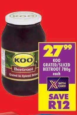 KOO GRATED/SLICED BEETROOT 780g