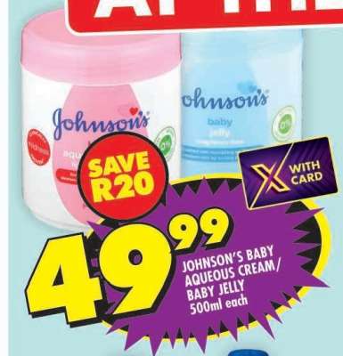 JOHNSON'S BABY AQUEOUS CREAM/BABY JELLY 500ml each
