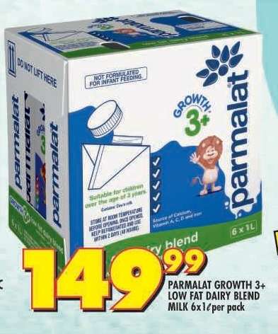 PARMALAT GROWTH 3+ LOW FAT DAIRY BLEND MILK 6 x 1ℓ per pack