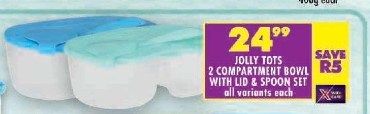 JOLLY TOTS 2 COMPARTMENT BOWL WITH LID & SPOON SET