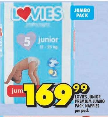 LOVIES JUNIOR PREMIUM JUMBO PACK NAPPIES
