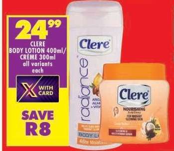 CLERE BODY LOTION 400ml/CRÈME 300ml