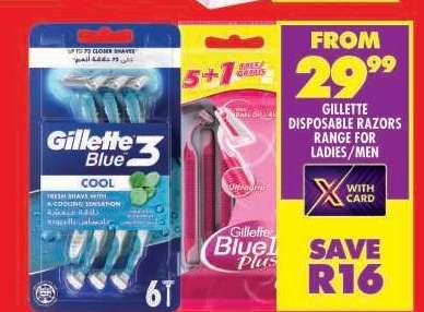 GILLETTE DISPOSABLE RAZORS RANGE FOR LADIES/MEN