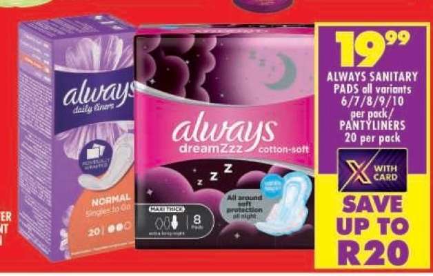 ALWAYS SANITARY PADS all variants
