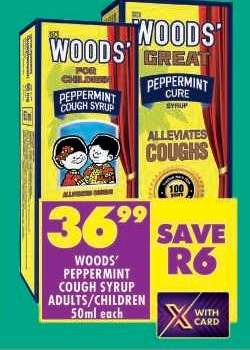 WOODS' PEPPERMINT COUGH SYRUP ADULTS/CHILDREN 50ml each