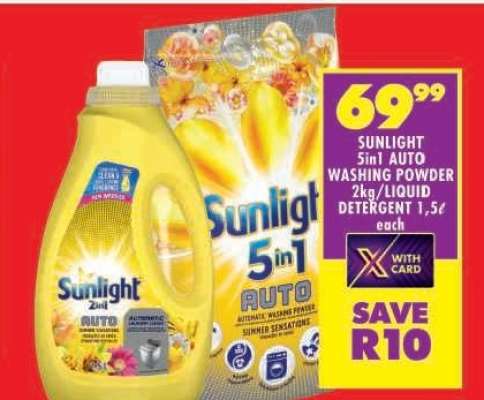 SUNLIGHT 5in1 AUTO WASHING POWDER 2kg/LIQUID DETERGENT 1,5ℓ