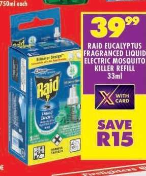 RAID EUCALYPTUS FRAGRANCED LIQUID ELECTRIC MOSQUITO KILLER REFILL 33ml