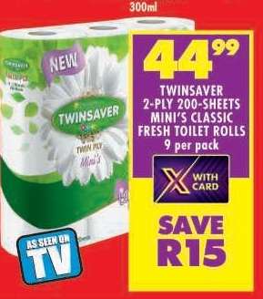 TWINSAVER 2-PLY 200-SHEETS MINI'S CLASSIC FRESH TOILET ROLLS
