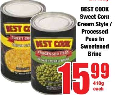BEST COOK Sweet Corn Cream Style / Processed Peas In Sweetened Brine