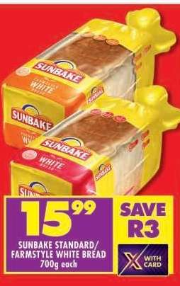 Sunbake Standard/Farmstyle White Bread