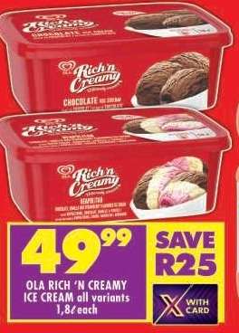OLA RICH 'N CREAMY ICE CREAM all variants