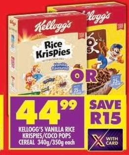 Kellogg's Vanilla Rice Krispies/Coco Pops Cereal 340g/350g each