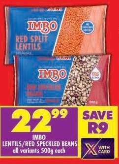 IMBO LENTILS/RED SPECKLED BEANS