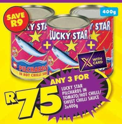 LUCKY STAR PILCHARDS IN TOMATO/HOT CHILLI/SWEET CHILLI SAUCE 3x400g