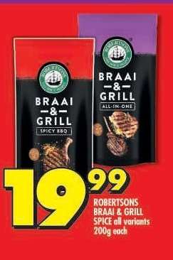 ROBERTSONS BRAAI & GRILL SPICE all variants 200g each