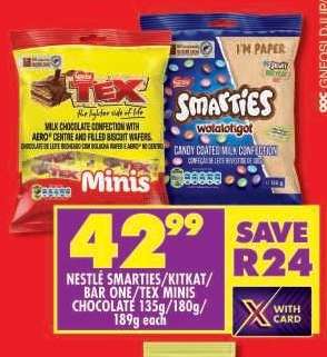 NESTLÉ SMARTIES/KITKAT/BAR ONE/TEX MINIS CHOCOLATE