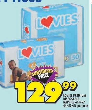 LOVIES PREMIUM DISPOSABLE NAPPIES 40/42/44/50/56 per pack