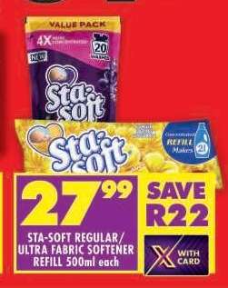 STA-SOFT Regular/Ultra Fabric Softener Refill 500ml each