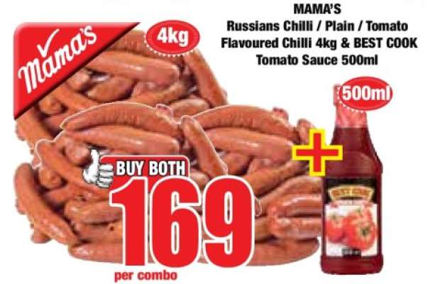 MAMA'S Russians Chilli / Plain / Tomato Flavoured Chilli 4kg & BEST COOK Tomato Sauce 500ml