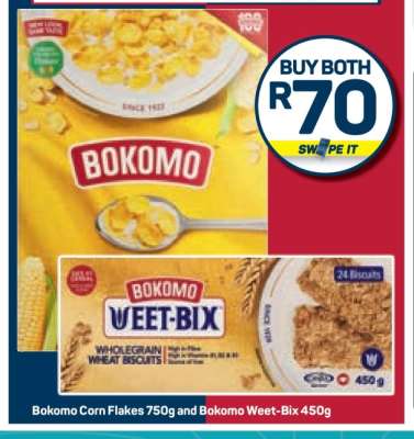 Bokomo Corn Flakes 750g and Bokomo Weet-Bix 450g