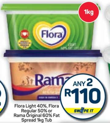 Flora Light 40%, Flora Regular 50% or Rama Original 60% Fat Spread