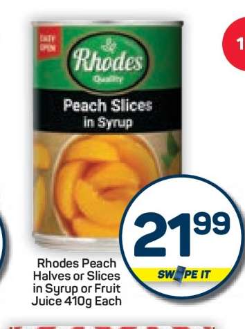 Rhodes Peach Halves or Slices in Syrup or Fruit Juice