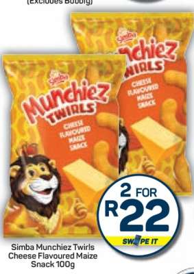 SIMBA MUNCHIEZ TWIRLS CHEESE FLAVOURED MAIZE SNACK 100g