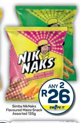 Simba NikNaks Flavoured Maize Snack Assorted 135g