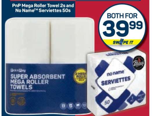 PnP Mega Roller Towel 2s and No Name Serviettes 50s