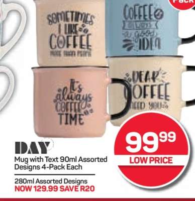 Mug with Text 90ml Assorted Designs 4-Pack Each