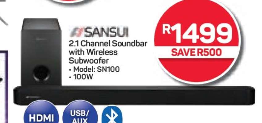 SANSUI 2.1 Channel Soundbar with Wireless Subwoofer