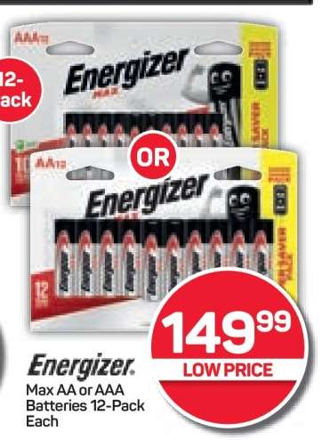 Energizer Max AA or AAA Batteries 12-Pack