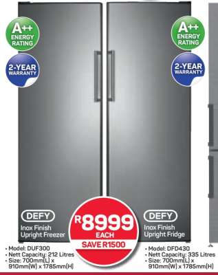 Defy Inox Finish Upright Freezer/Fridge