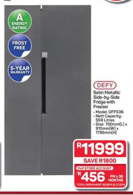 DEFY Satin Metallic Side-by-Side Fridge with Freezer