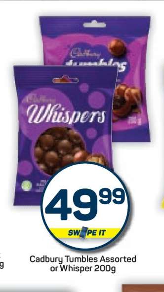 Cadbury Tumbles Assorted or Whisper 200g