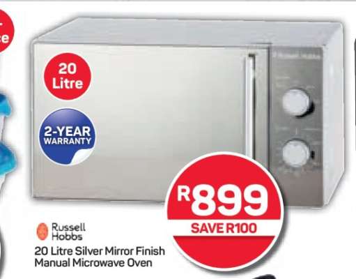 Russell Hobbs 20 Litre Silver Mirror Finish Manual Microwave Oven