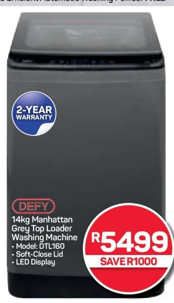 DEFY 14kg Manhattan Grey Top Loader Washing Machine